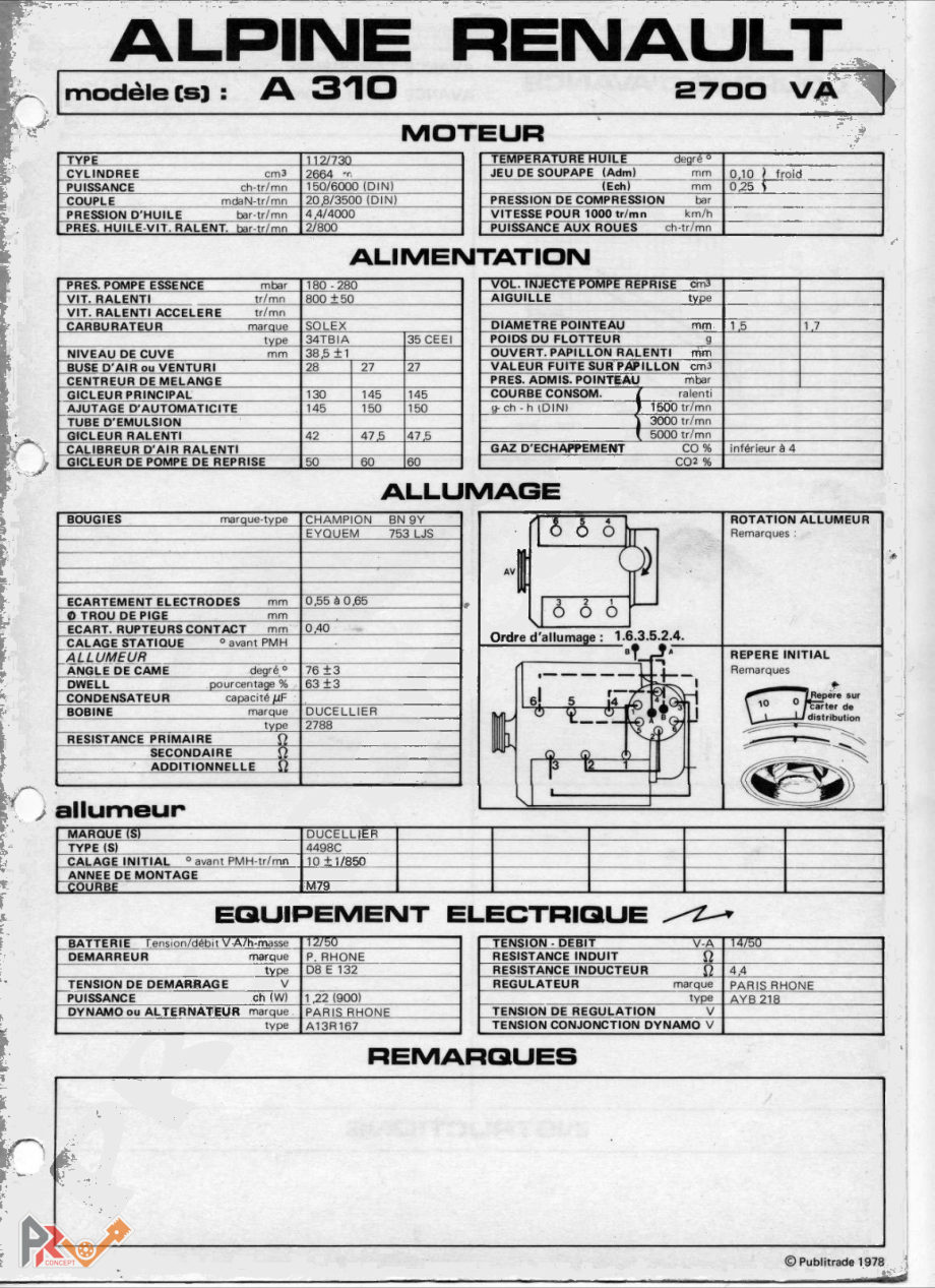 Couverture — Alpine A310 2700 VA (2 664 cm³, 150 ch) — fiche d'atelier