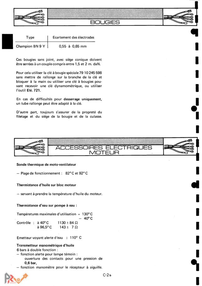 Page des bougies du chapitre équipement électrique et allumage du guide A310