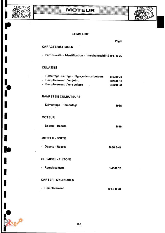 Première page du chapitre moteur du guide de réparation Alpine A310 2700 VA