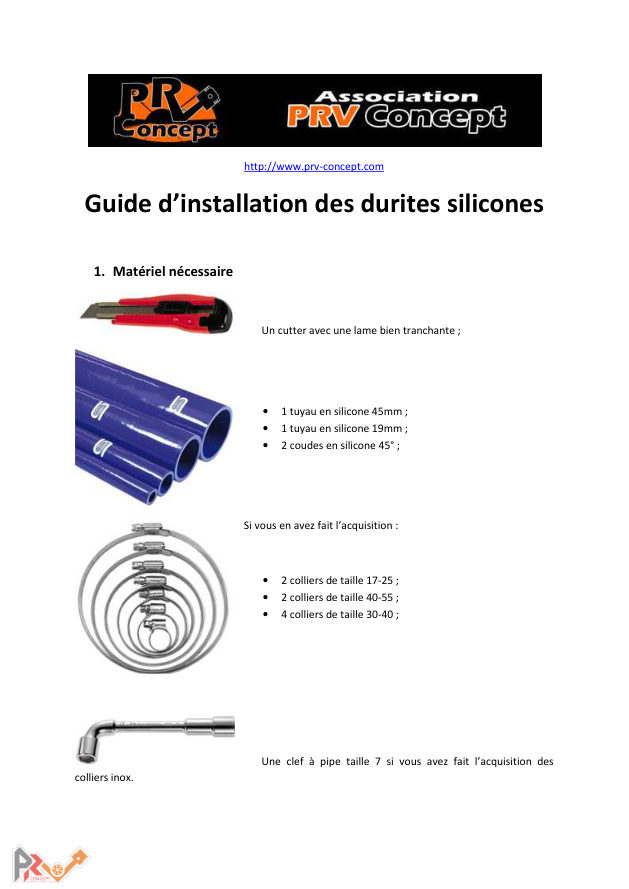 Couverture du guide d'installation des durites silicone de l'Association PRV Concept