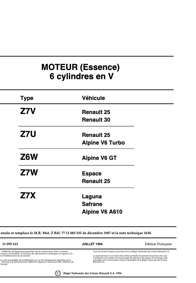 Couverture du manuel de réparation Renault — Moteurs Z