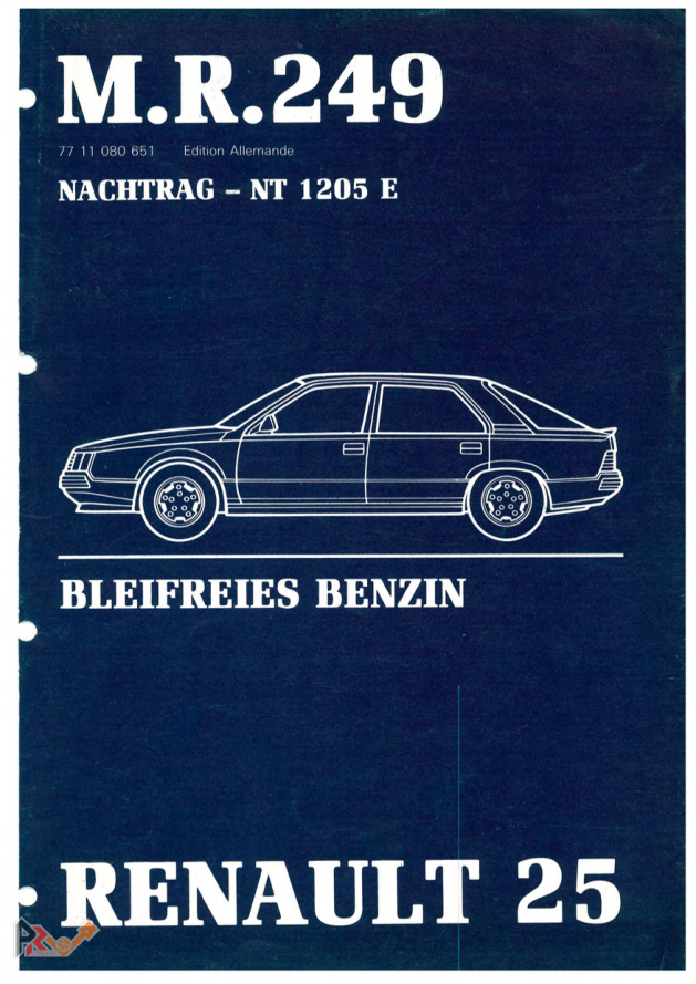 Couverture du supplément M.R.249 NT 1205 E de la Renault 25 six cylindres