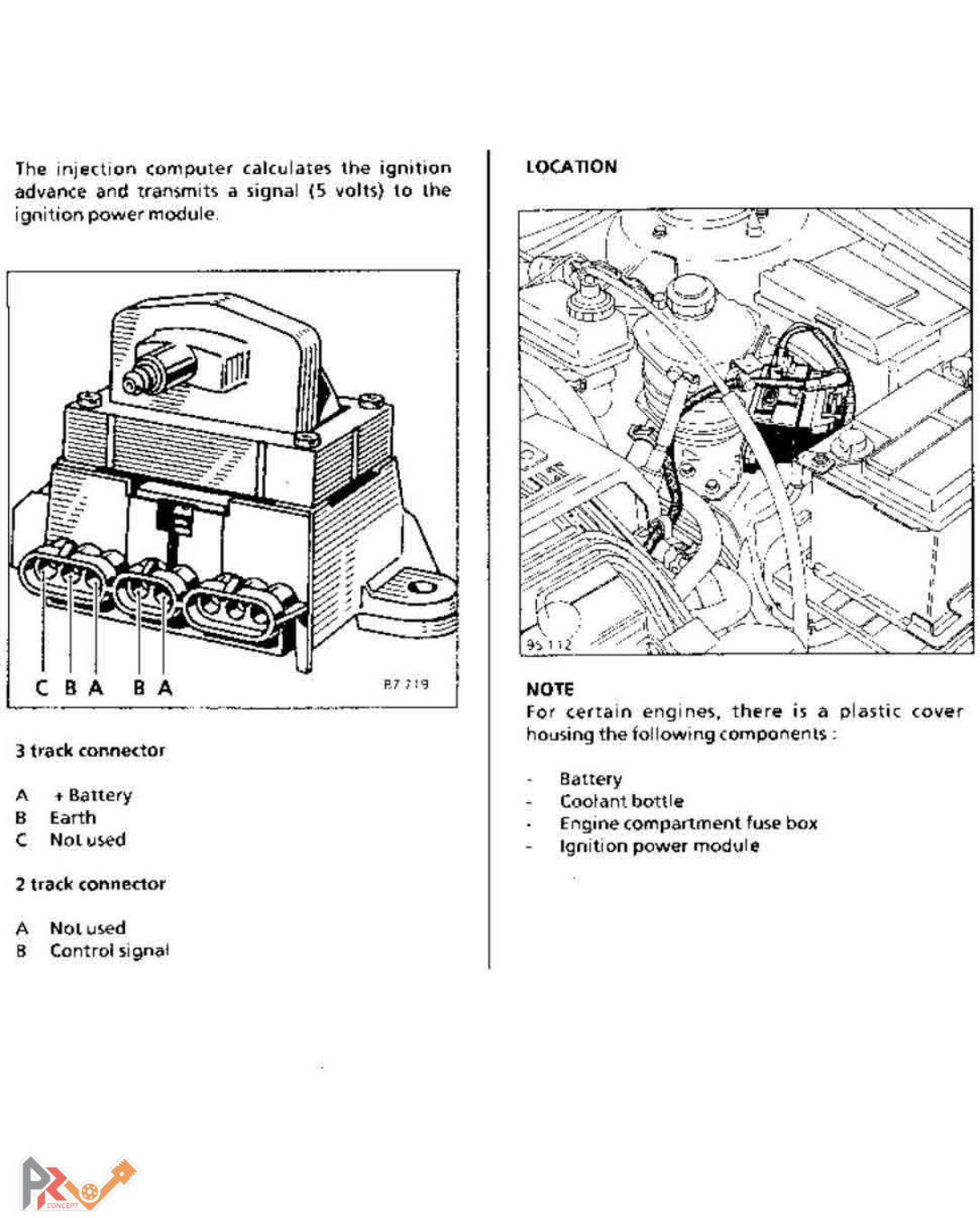 Page du module de puissance d'allumage du manuel Renault Safrane M.R.302