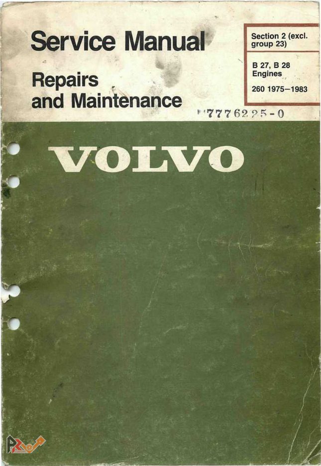Couverture du manuel d'atelier Volvo section 2, moteurs B27 et B28