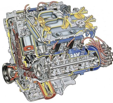 Vue éclatée du V6 PRV 24 soupapes