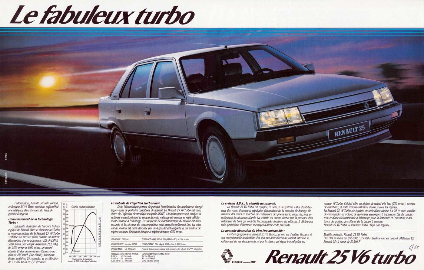 Publicité Renault d'époque « Le fabuleux turbo » — Renault 25 V6 Turbo